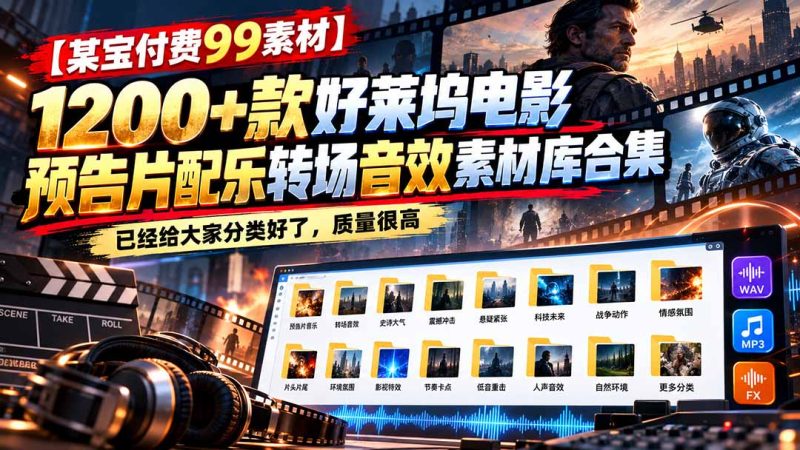 【某宝付费99素材】1200+款好莱坞电影预告片配乐转场音效素材库合集-紫橙项目网