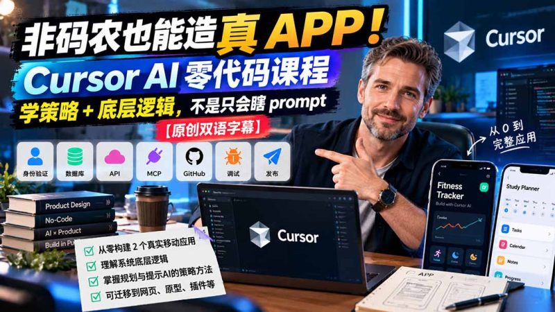 非码农也能造真 APP!Cursor AI 零代码课程:学策略 + 底层逻辑,不是只会瞎 prompt【原创双语字幕】-紫橙项目网