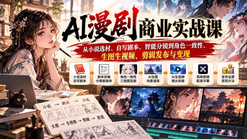 AI漫剧商业实战课:从小说选材、自写剧本、智能分镜到角色一致性、生图生视频、剪辑发布与变现-紫橙项目网