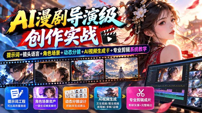 AI漫剧导演级创作实战:提示词+镜头语言+角色场景+动态分镜+AI视频生成+专业剪辑系统教学-紫橙项目网