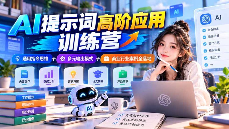 【无水印】AI提示词高阶应用训练营|通用指令思维+多元输出模式+商业行业案例全落地-紫橙项目网