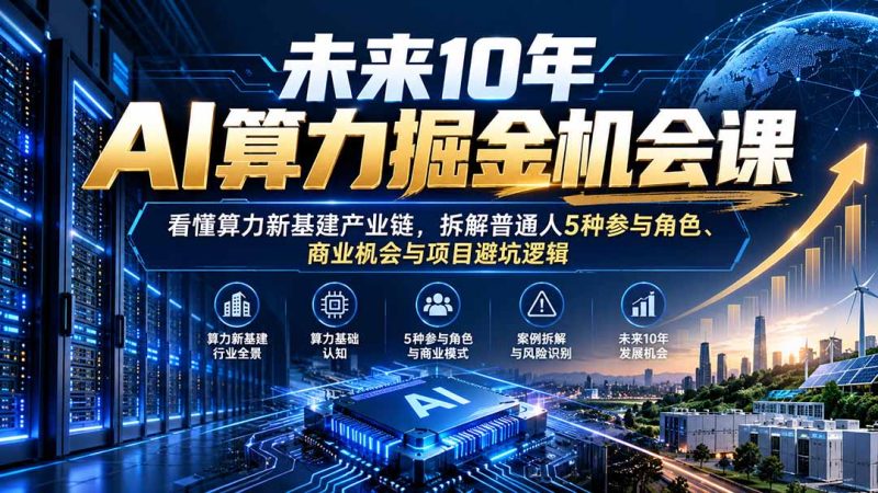 未来10年AI算力掘金机会课:看懂算力新基建产业链,拆解普通人5种参与角色、商业机会与项目避坑逻辑-紫橙项目网