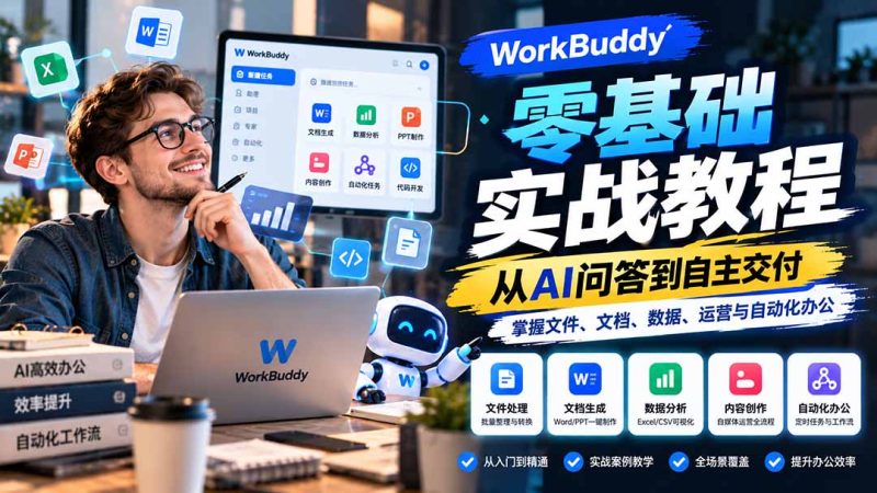 WorkBuddy零基础实战教程:从AI问答到自主交付,掌握文件、文档、数据、运营与自动化办公-紫橙项目网