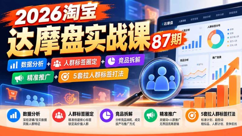 2026淘宝达摩盘实战课87期：数据分析+人群标签圈定+竞品拆解+精准推广+5套拉人群标签打法-紫橙项目网