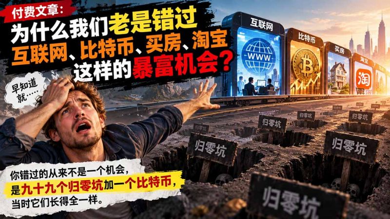 付费文章：为什么我们老是错过互联网、比特币、买 房、淘宝这样的暴富机会？-紫橙项目网