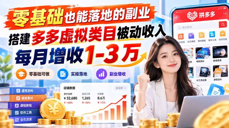 零基础也能落地的副业,搭建多多虚拟类目被动收入,每月增收 1-3 万-紫橙项目网