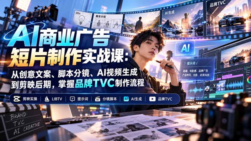 AI商业广告短片制作实战课：从创意文案、脚本分镜、AI视频生成到剪映后期，掌握品牌TVC制作流程-紫橙项目网