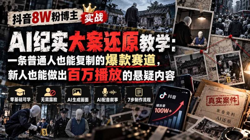 抖音8W粉博主AI纪实大案还原教学：一条普通人也能复制的爆款赛道，新人也能做出百万播放的悬疑内容-紫橙项目网
