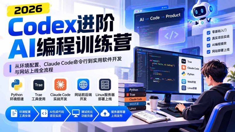 Codex进阶AI编程训练营：从环境配置、Claude Code命令行到实用软件开发与网站上线全流程-紫橙项目网