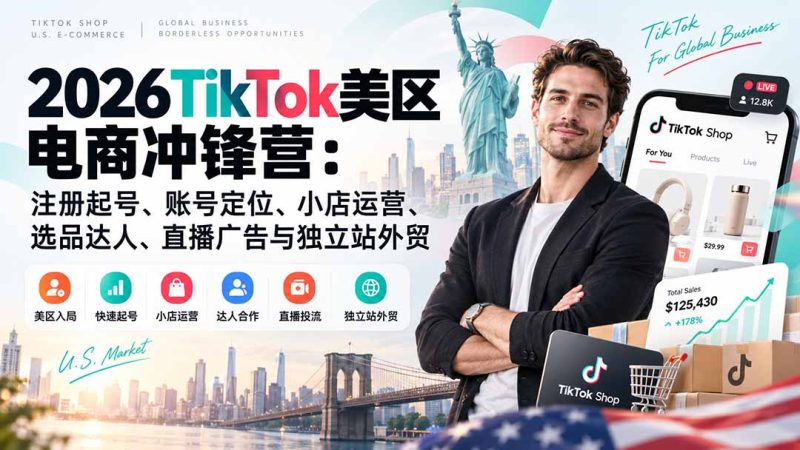 2026TikTok美区电商冲锋营：注册起号、账号定位、小店运营、选品达人、直播广告与独立站外贸-紫橙项目网