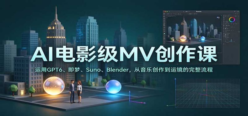AI电影级MV创作课：运用GPT6、即梦、Suno、Blender，从音乐创作到运镜的完整流程-紫橙项目网