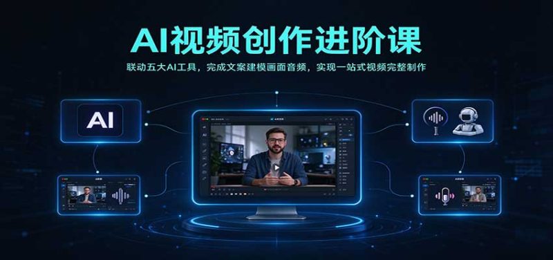 AI视频创作进阶课：联动五大AI工具，完成文案建模画面音频，实现一站式视频完整制作-紫橙项目网
