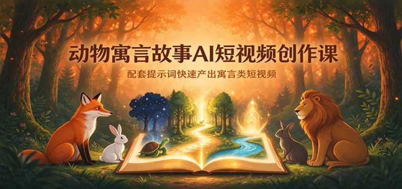 动物寓言故事AI短视频创作课：配套提示词快速产出寓言类短视频-紫橙项目网