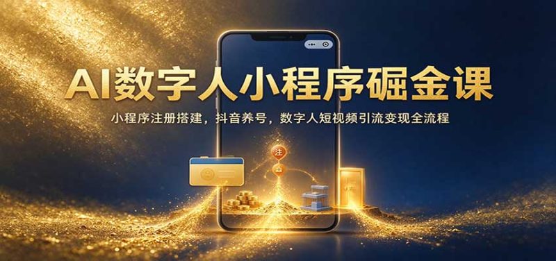 AI数字人小程序掘金课：小程序注册搭建，抖音养号，数字人短视频引流变现全流程-紫橙项目网
