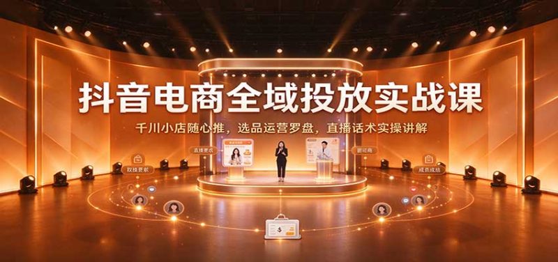 抖音电商全域投放实战课:千川小店随心推,选品运营罗盘,直播话术实操讲解-紫橙项目网