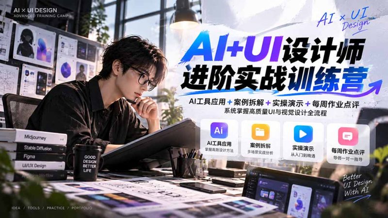 【无水印】AI+UI设计师进阶训练营-第4期：AI工具应用+案例拆解+实操演示+作业点评，掌握高质量UI与视觉设计全流程 - 中创网