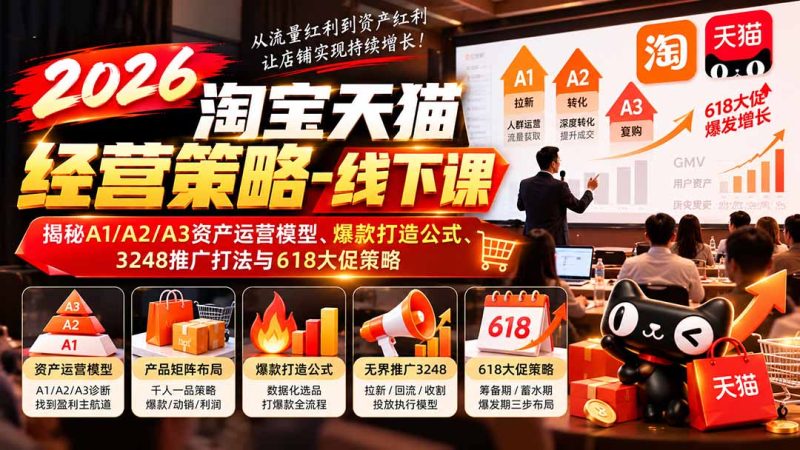 2026淘宝天猫经营策略-线下课:揭秘A1/A2/A3资产运营模型、爆款打造公式、3248推广打法与618大促策略-紫橙项目网