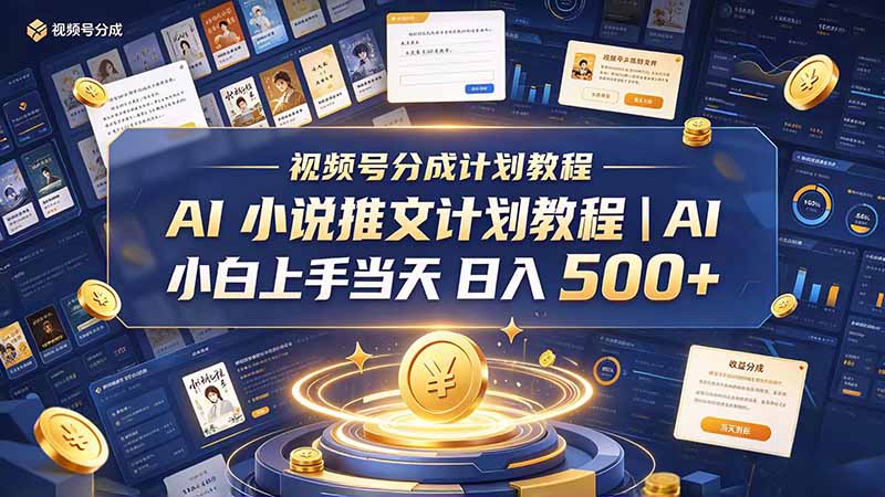 最新视频号分成计划教程|AI 小说推文,小白上手当天日入 500+-紫橙项目网