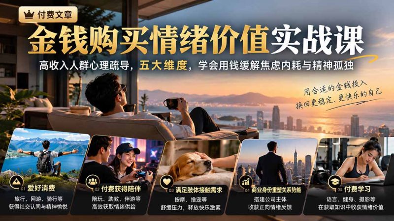 付费文章:金钱购买情绪价值实战课|高收入人群心理疏导,五大维度,学会用钱缓解焦虑内耗与精神孤独-紫橙项目网
