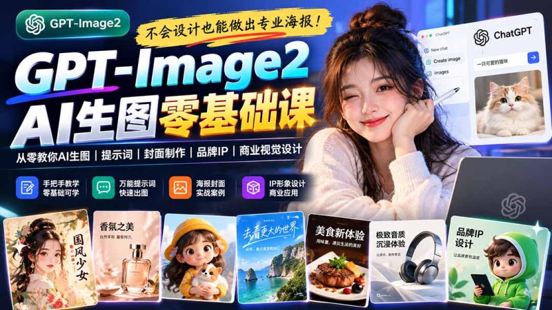 不会设计也能做出专业海报!GPT-Image2从零教你AI生图、提示词、封面制作、品牌IP与商业视觉设计-紫橙项目网