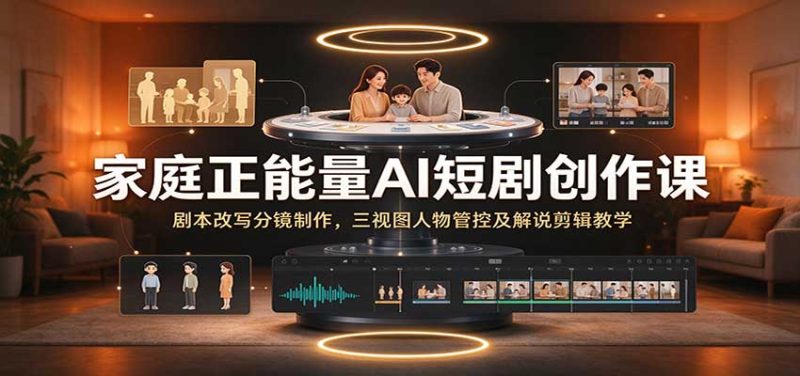 家庭正能量AI短剧创作课:剧本改写分镜制作,三视图人物管控及解说剪辑教学-紫橙项目网