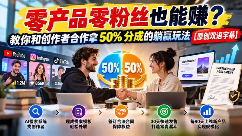 零产品零粉丝也能赚?教你和创作者合作拿 50% 分成的躺赢玩法【原创双语字幕】-紫橙项目网