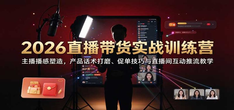 2026直播带货实战训练营:主播播感塑造,产品话术打磨、促单技巧与直播间互动推流教学-紫橙项目网