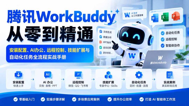 腾讯WorkBuddy从零到精通:安装配置、AI办公、远程控制、技能扩展与自动化任务全流程实战手册-紫橙项目网