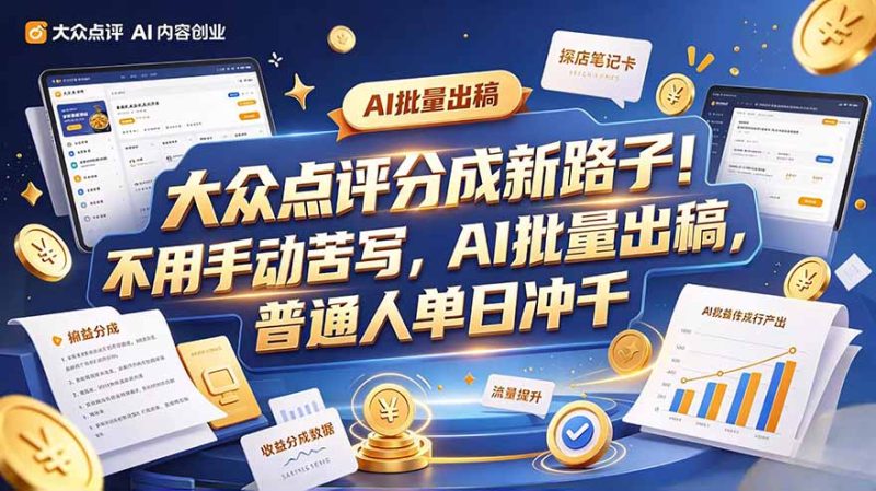 大众点评副业新玩法,工具提效解放双手,批量做笔记,单日可破千-紫橙项目网