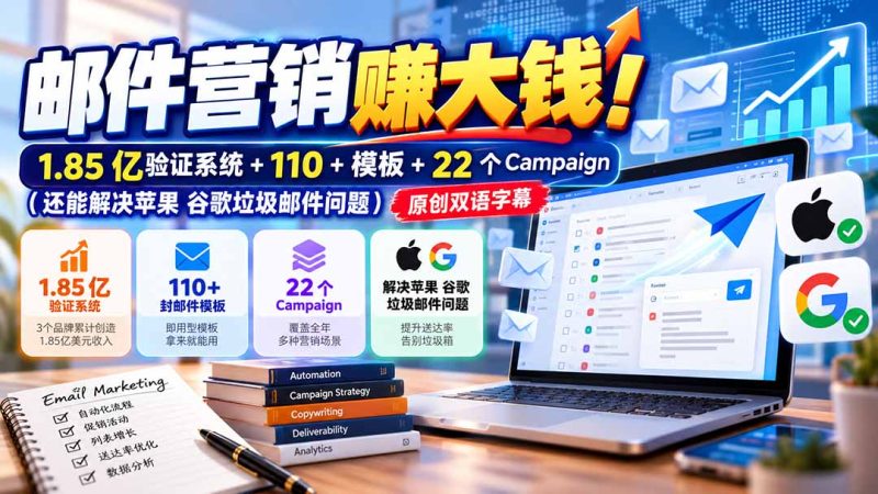 邮件营销赚大钱!1.85亿验证系统+110+模板+22个Campaign(还能解决苹果 谷歌垃圾邮件问题)【原创双语字幕】-紫橙项目网