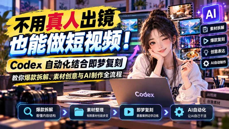 不用真人出镜也能做短视频!Codex自动化结合即梦复刻,教你爆款拆解、素材创意与AI制作全流程-紫橙项目网