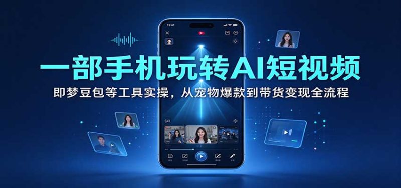 一部手机玩转AI短视频:即梦豆包等工具实操,从宠物爆款到带货变现全流程-紫橙项目网