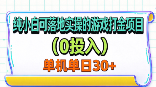 纯小白可落地实操的游戏打金项目单机单号30+-紫橙项目网