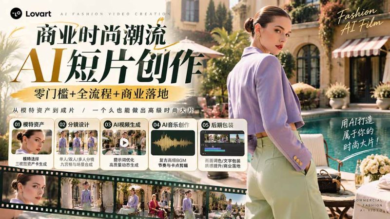 从一张模特图到高级时尚广告大片:AI三视图资产、场景合成、电影分镜、动态生成与复古音乐剪辑实战课-紫橙项目网