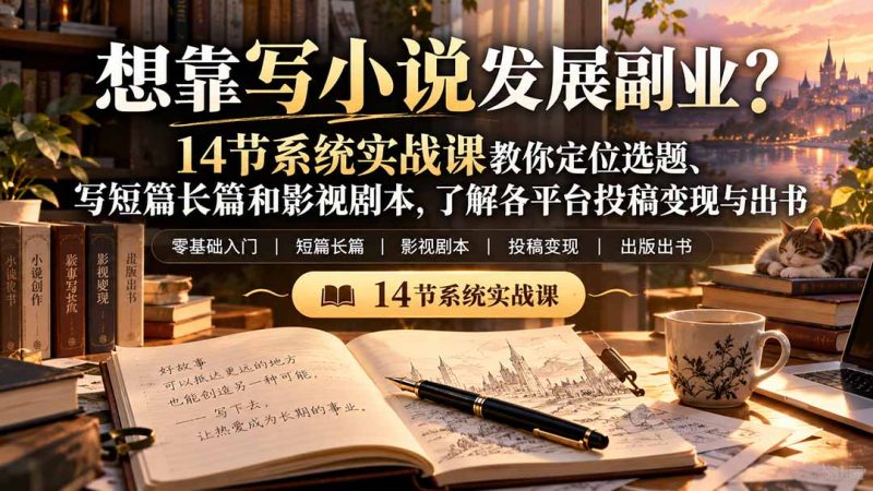 【无水印】想靠写小说发展副业？14节系统实战课教你定位选题、写短篇长篇和影视剧本，了解各平台投稿变现与出书-紫橙项目网