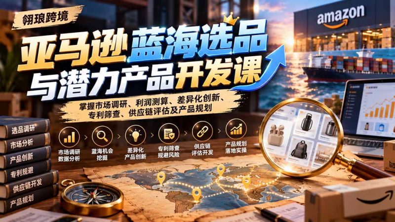 亚马逊蓝海选品与潜力产品开发课:掌握市场调研、利润测算、差异化创新、专利筛查、供应链评估及产品规划 - 中创网
