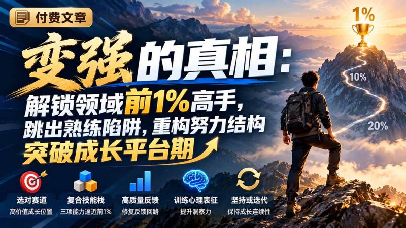付费文章:变强的真相:解锁领域前1%高手,跳出熟练陷阱,重构努力结构突破成长平台期-紫橙项目网