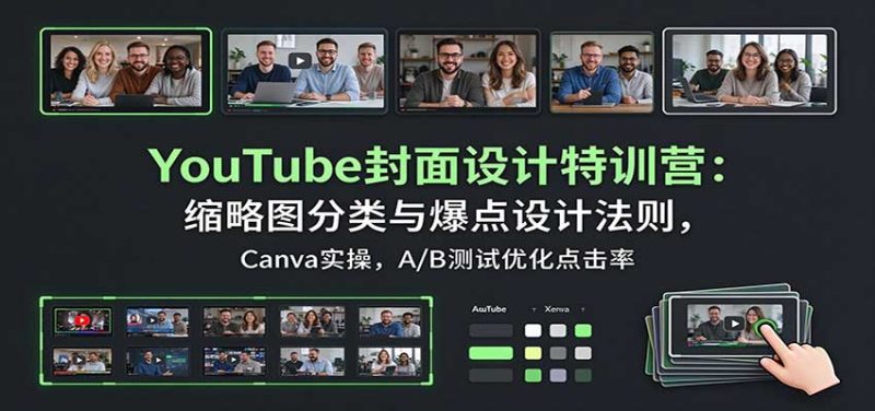 YouTube封面设计特训营:缩略图分类与爆点设计法则,Canva实操,A/B测试优化点击率-紫橙项目网