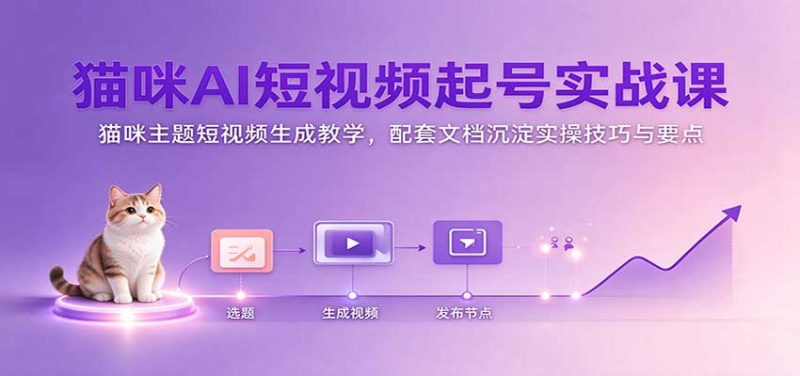 猫咪AI短视频起号实战课:猫咪主题短视频生成教学,配套文档沉淀实操技巧与要点-紫橙项目网