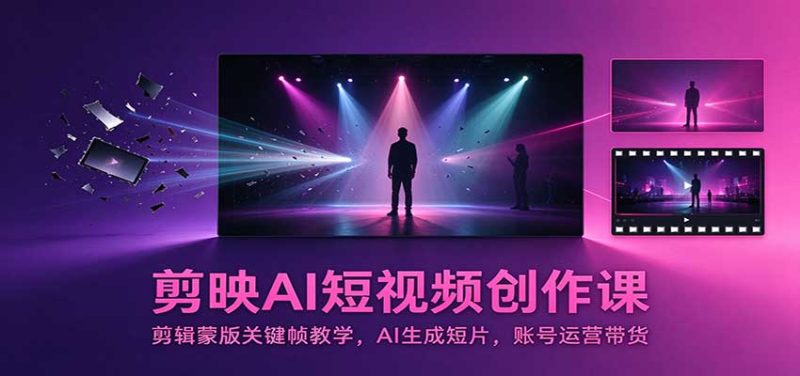 剪映AI短视频创作课:剪辑蒙版关键帧教学,AI生成短片,账号运营带货-紫橙项目网