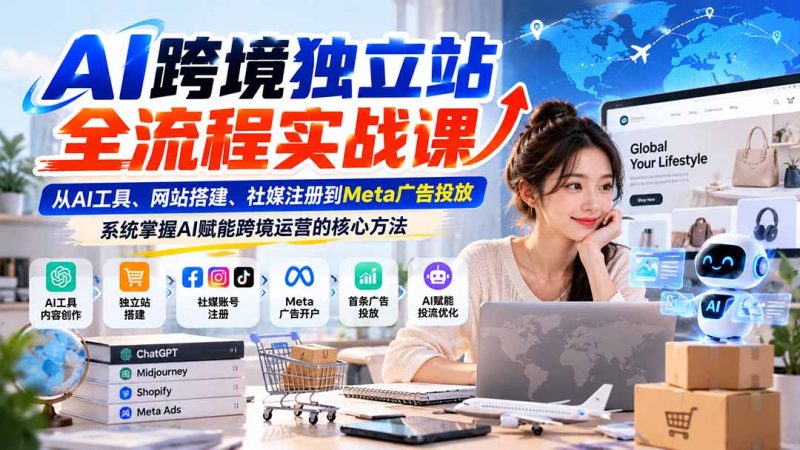 AI跨境独立站全流程实战课:从AI工具、网站搭建、社媒注册到Meta广告投放,系统掌握AI赋能跨境运营的核心方法-紫橙项目网