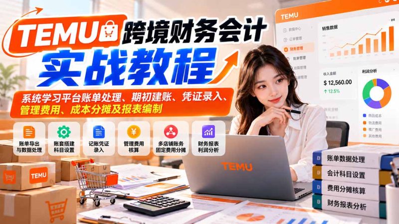 TEMU跨境财务会计实战教程:系统学习平台账单处理、期初建账、凭证录入、管理费用、成本分摊及报表编制-紫橙项目网