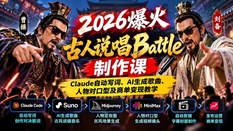 2026爆火古人说唱Battle制作课:Claude自动写词、AI生成歌曲、人物对口型及商单变现教学-紫橙项目网