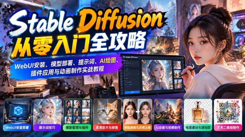 Stable Diffusion从零入门全攻略:WebUI安装、模型部署、提示词、AI绘图、插件应用与动画制作实战教程-紫橙项目网
