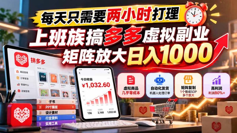 每天只需要两小时打理,上班族搞多多虚拟副业,矩阵放大日入 1000-紫橙项目网
