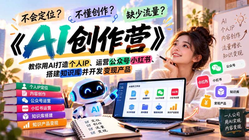 不会定位、不懂创作、缺少流量?《AI创作营》教你用AI打造个人IP、运营公众号小红书、搭建知识库并开发变现产品-紫橙项目网