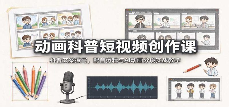 动画科普短视频创作课:科普文案撰写,配音剪辑与AI动画分镜实战教学-紫橙项目网