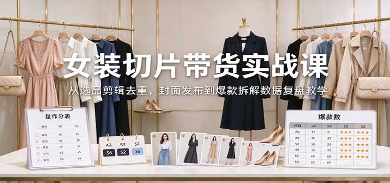 女装切片带货实战课:从选品剪辑去重,封面发布到爆款拆解数据复盘教学-紫橙项目网
