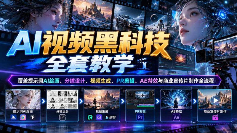 AI视频黑科技全套教学:覆盖提示词AI绘画、分镜设计、视频生成、PR剪辑、AE特效与商业宣传片制作全流程-紫橙项目网