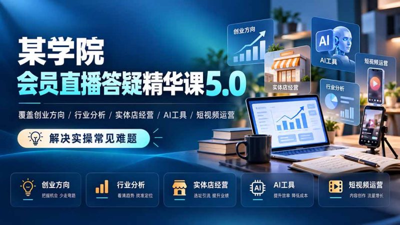某学院会员直播答疑精华课5.0:覆盖创业方向、行业分析、实体店经营、AI工具和短视频运营,解决实操常见难题!-紫橙项目网